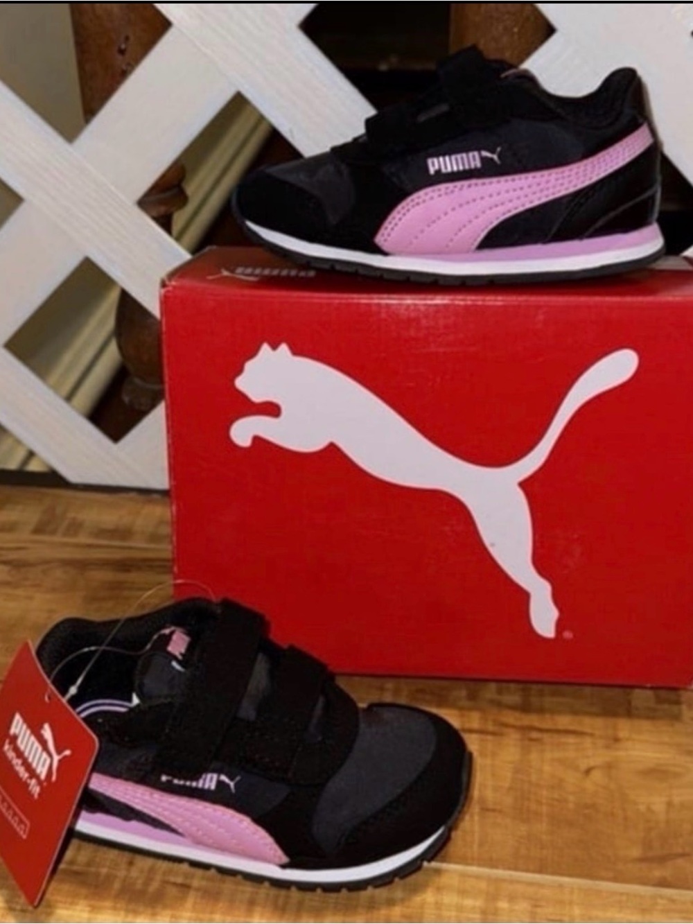 Puma Kids Black & Pink Velcro Athletic Sneakers